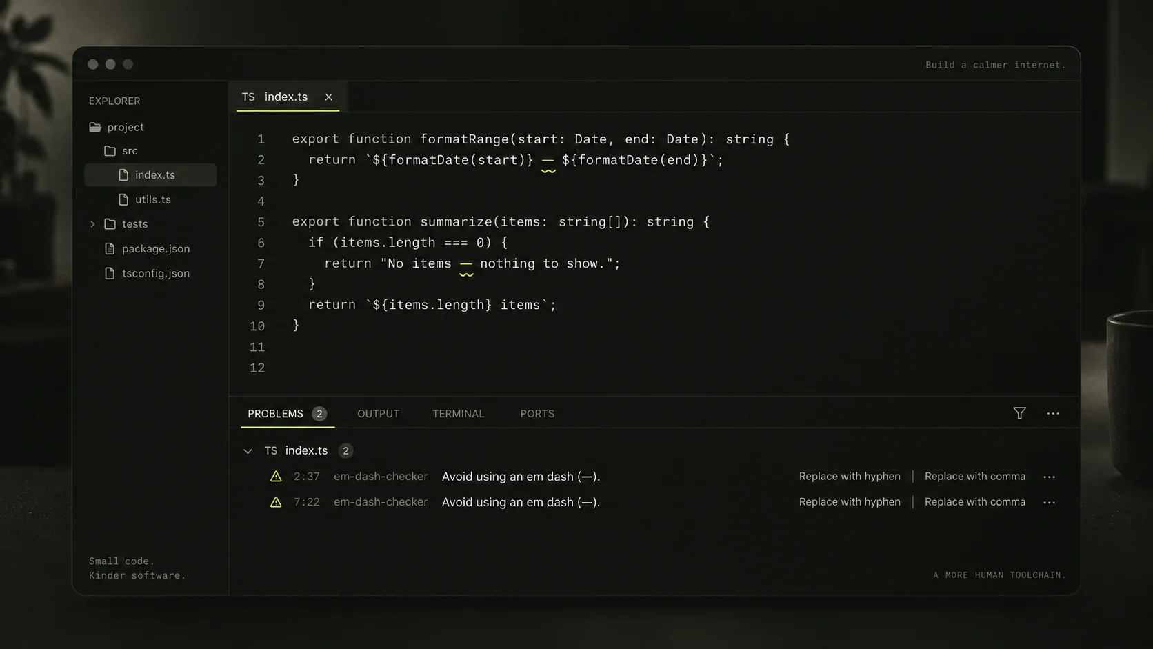 eslint-plugin-em-dash-checker preview