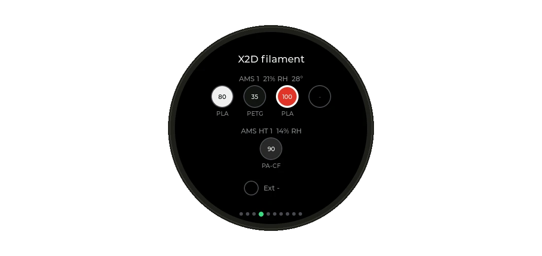Filament page with AMS and AMS HT spools in their real colours