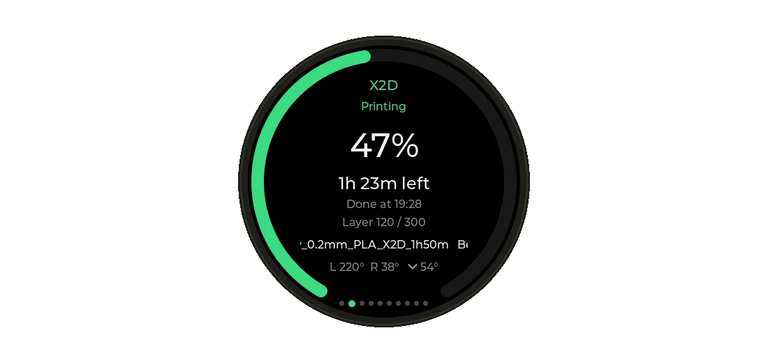 Status page with progress ring, time left and ETA