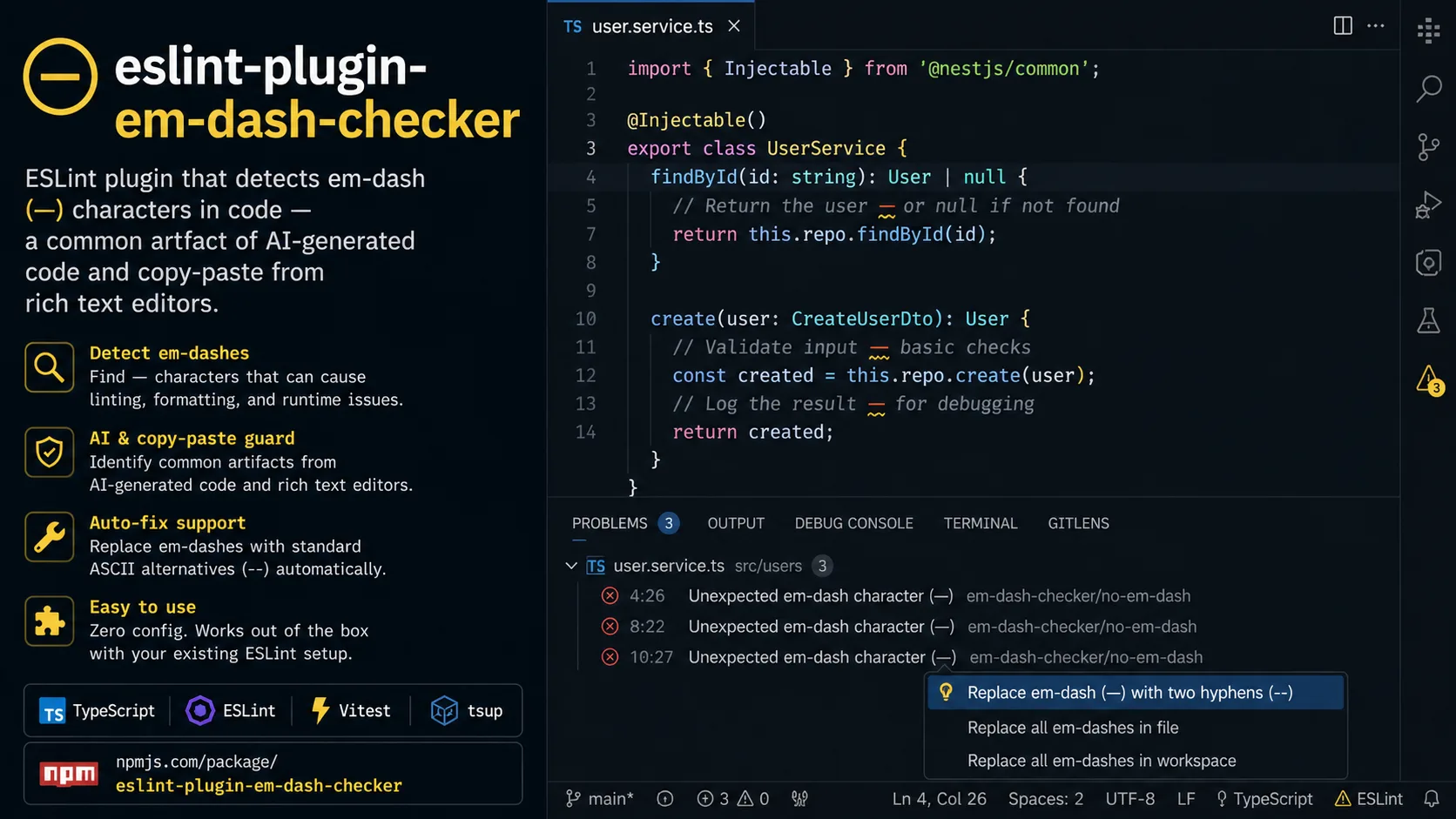 eslint-plugin-em-dash-checker